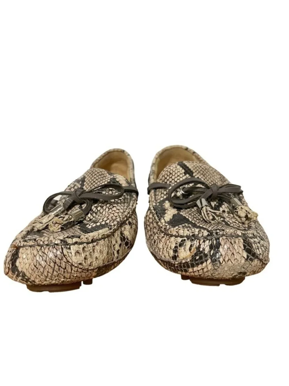 Cole Haan Garnet Snakeprint Loafers Brown Black Leather Mocs Tassel Size 7.5